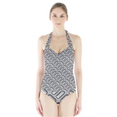 Capsul Another Grey Diamond Metal Texture Halter Swimsuit by Mariart