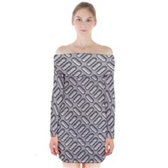 Capsul Another Grey Diamond Metal Texture Long Sleeve Off Shoulder Dress by Mariart