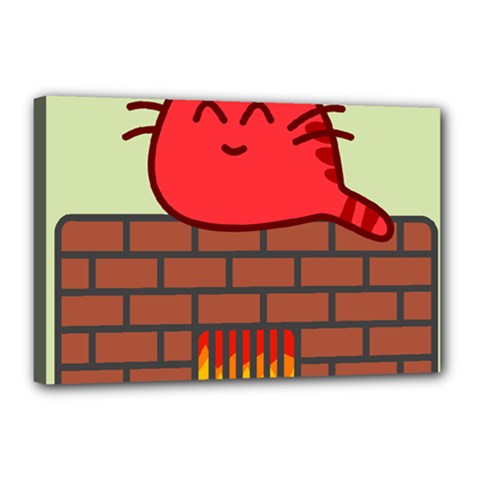 Happy Cat Fire Animals Cute Red Canvas 18  X 12  by Mariart