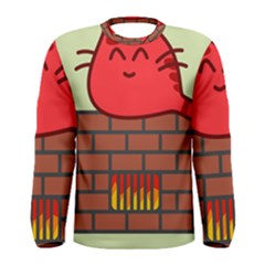 Happy Cat Fire Animals Cute Red Men s Long Sleeve Tee by Mariart