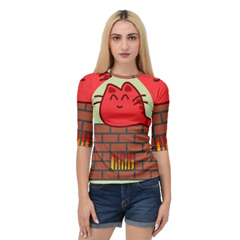 Happy Cat Fire Animals Cute Red Quarter Sleeve Tee by Mariart