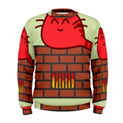 Happy Cat Fire Animals Cute Red Men s Sweatshirt by Mariart