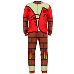 Happy Cat Fire Animals Cute Red Onepiece Jumpsuit (men)  by Mariart