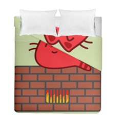 Happy Cat Fire Animals Cute Red Duvet Cover Double Side (full/ Double Size)