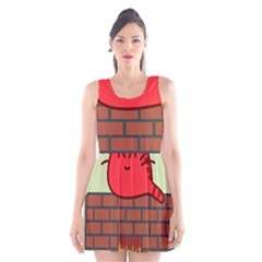 Happy Cat Fire Animals Cute Red Scoop Neck Skater Dress