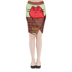 Happy Cat Fire Animals Cute Red Midi Wrap Pencil Skirt