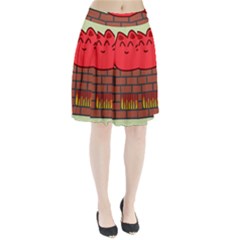 Happy Cat Fire Animals Cute Red Pleated Skirt by Mariart