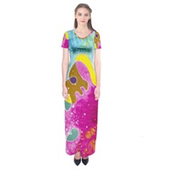 Fabric Rainbow Short Sleeve Maxi Dress