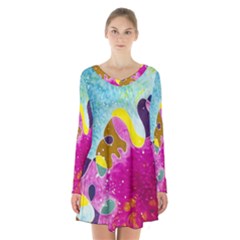 Fabric Rainbow Long Sleeve Velvet V-neck Dress