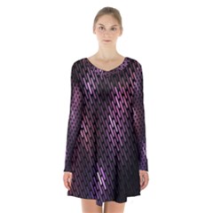 Light Lines Purple Black Long Sleeve Velvet V-neck Dress