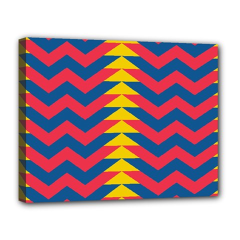 Lllustration Geometric Red Blue Yellow Chevron Wave Line Canvas 14  X 11  by Mariart