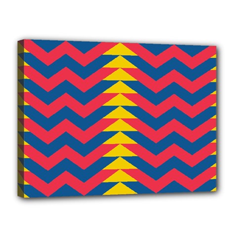 Lllustration Geometric Red Blue Yellow Chevron Wave Line Canvas 16  X 12 