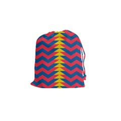 Lllustration Geometric Red Blue Yellow Chevron Wave Line Drawstring Pouches (small)  by Mariart