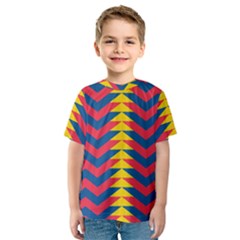 Lllustration Geometric Red Blue Yellow Chevron Wave Line Kids  Sport Mesh Tee