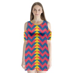 Lllustration Geometric Red Blue Yellow Chevron Wave Line Shoulder Cutout Velvet  One Piece by Mariart