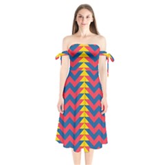 Lllustration Geometric Red Blue Yellow Chevron Wave Line Shoulder Tie Bardot Midi Dress by Mariart