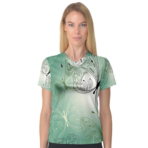 Glass Splashback Abstract Pattern Butterfly Women s V-neck Sport Mesh Tee by Mariart