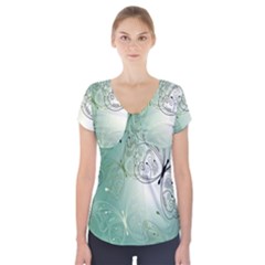 Glass Splashback Abstract Pattern Butterfly Short Sleeve Front Detail Top by Mariart