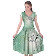 Glass Splashback Abstract Pattern Butterfly Cap Sleeve Wrap Front Dress