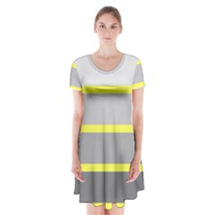 Molly Gender Line Flag Yellow Grey Short Sleeve V-neck Flare Dress by Mariart