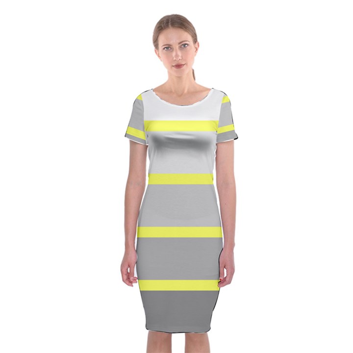 Molly Gender Line Flag Yellow Grey Classic Short Sleeve Midi Dress