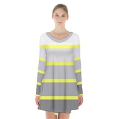 Molly Gender Line Flag Yellow Grey Long Sleeve Velvet V-neck Dress