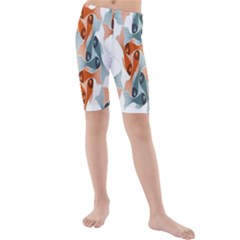 Make Tessellation Fish Tessellation Blue White Kids  Mid Length Swim Shorts