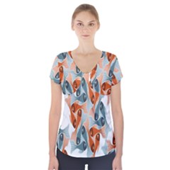 Make Tessellation Fish Tessellation Blue White Short Sleeve Front Detail Top by Mariart