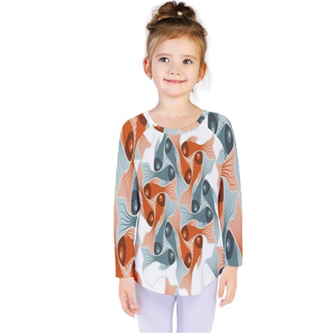 Make Tessellation Fish Tessellation Blue White Kids  Long Sleeve Tee by Mariart