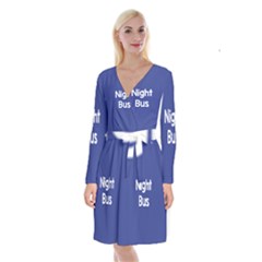 Night Bus New Blue Long Sleeve Velvet Front Wrap Dress by Mariart