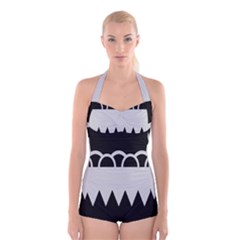 Noir Gender Flags Wave Waves Chevron Circle Black Grey Boyleg Halter Swimsuit  by Mariart