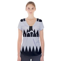 Noir Gender Flags Wave Waves Chevron Circle Black Grey Short Sleeve Front Detail Top by Mariart