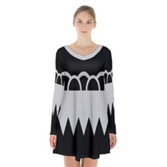 Noir Gender Flags Wave Waves Chevron Circle Black Grey Long Sleeve Velvet V-neck Dress by Mariart