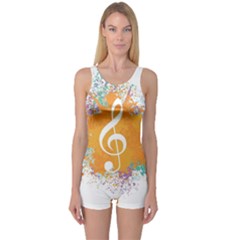 Musical Notes One Piece Boyleg Swimsuit by Mariart