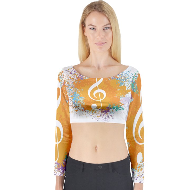 Musical Notes Long Sleeve Crop Top