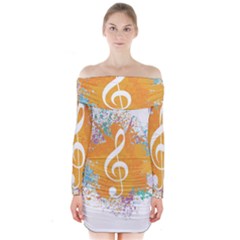 Musical Notes Long Sleeve Off Shoulder Dress by Mariart