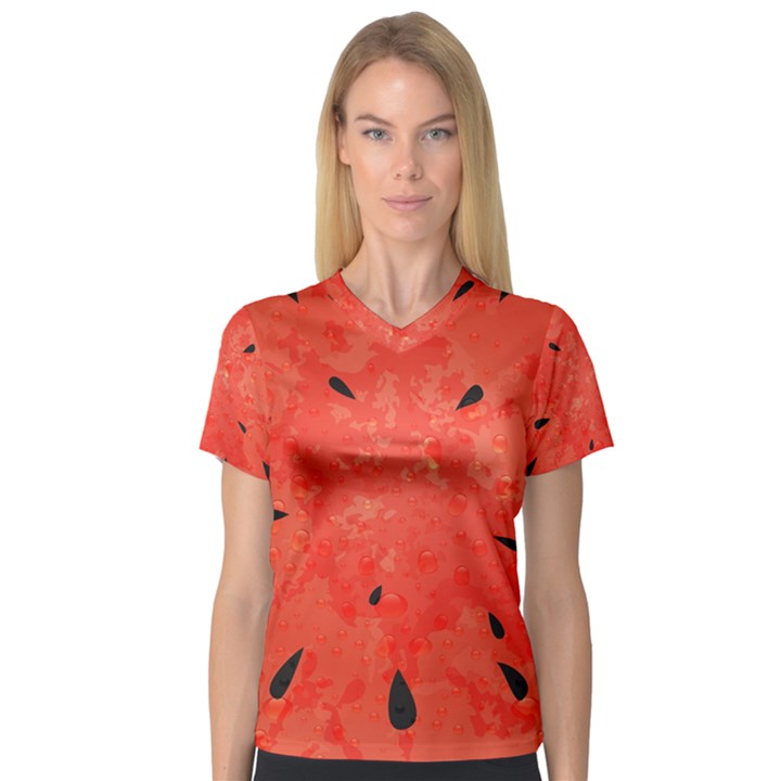 Summer watermelon design Women s V-Neck Sport Mesh Tee