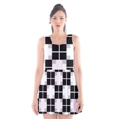 Plaid Black White Scoop Neck Skater Dress by Mariart