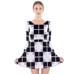 Plaid Black White Long Sleeve Velvet Skater Dress