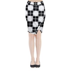 Plaid Black White Midi Wrap Pencil Skirt