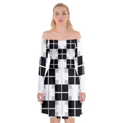 Plaid Black White Off Shoulder Skater Dress by Mariart