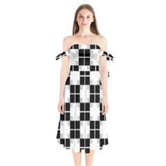 Plaid Black White Shoulder Tie Bardot Midi Dress