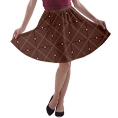 Coloured Line Squares Brown Plaid Chevron A-line Skater Skirt by Mariart