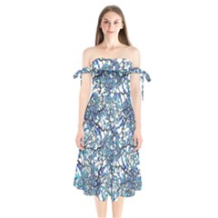 Modern Nouveau Pattern Shoulder Tie Bardot Midi Dress