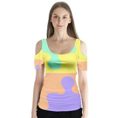 Puzzle Gender Butterfly Sleeve Cutout Tee 