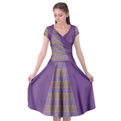 Pyramid Triangle  Purple Cap Sleeve Wrap Front Dress