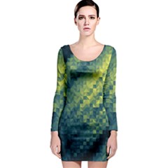 Polygon Dark Triangle Green Blacj Yellow Long Sleeve Bodycon Dress