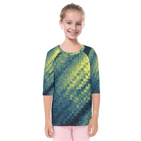 Polygon Dark Triangle Green Blacj Yellow Kids  Quarter Sleeve Raglan Tee by Mariart