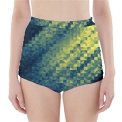 Polygon Dark Triangle Green Blacj Yellow High-waisted Bikini Bottoms by Mariart