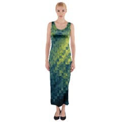 Polygon Dark Triangle Green Blacj Yellow Fitted Maxi Dress by Mariart